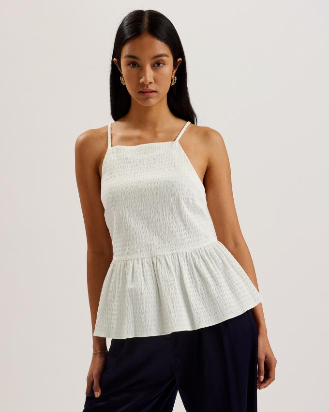 Hauts Ted Baker Seersucker Peplum Strappy Cami Blanche Femme | MGI-06028203